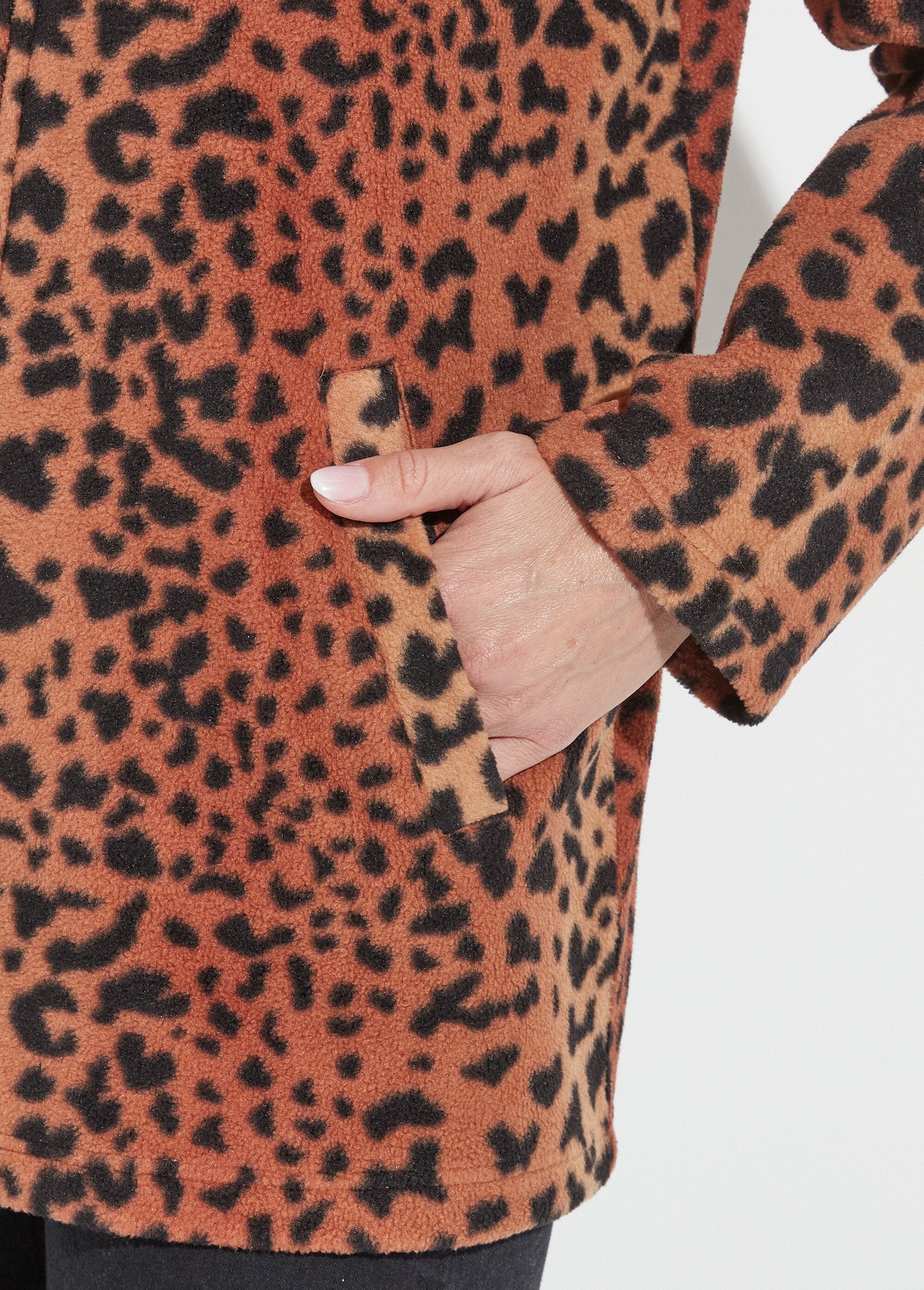 Zipped_printed_fleece_knit_jacket_Brown_and_black_DE2_slim