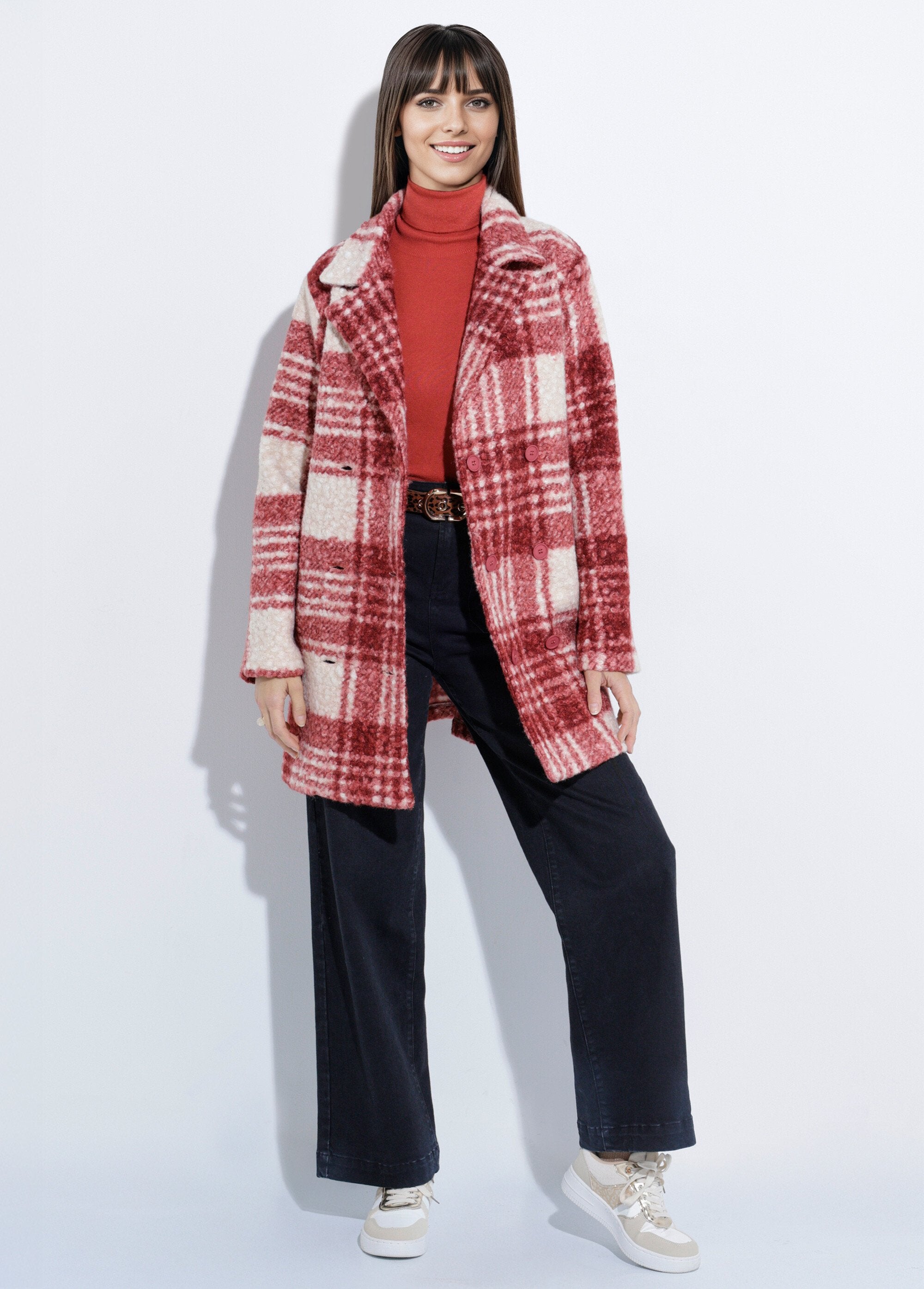 Long_plaid_pea_coat_in_a_bouclé_wool_style_Brick_and_ecru_SF1_slim