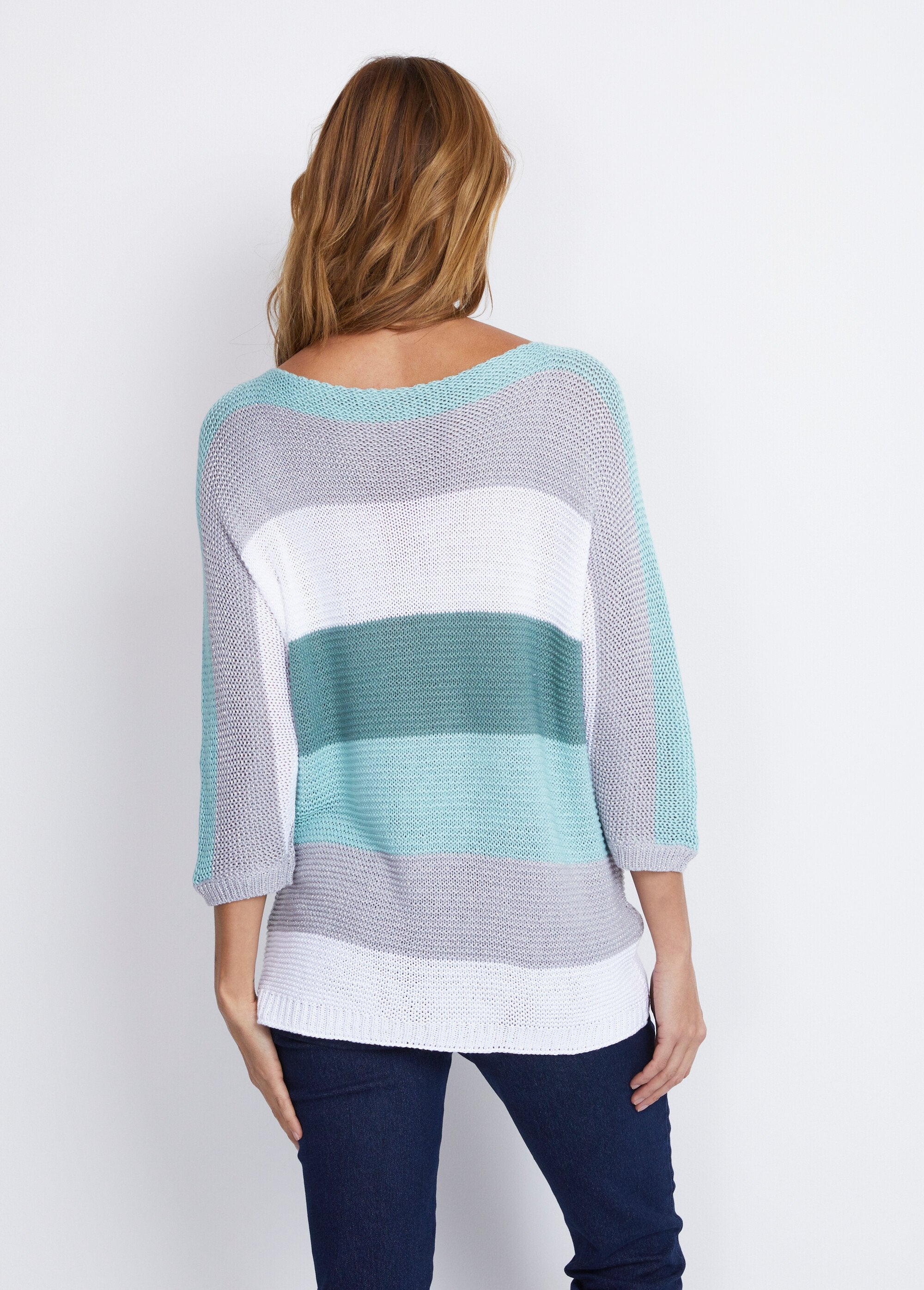Striped_3/4_sleeve_garter_stitch_sweater_Aqua_and_grey_DO1_slim