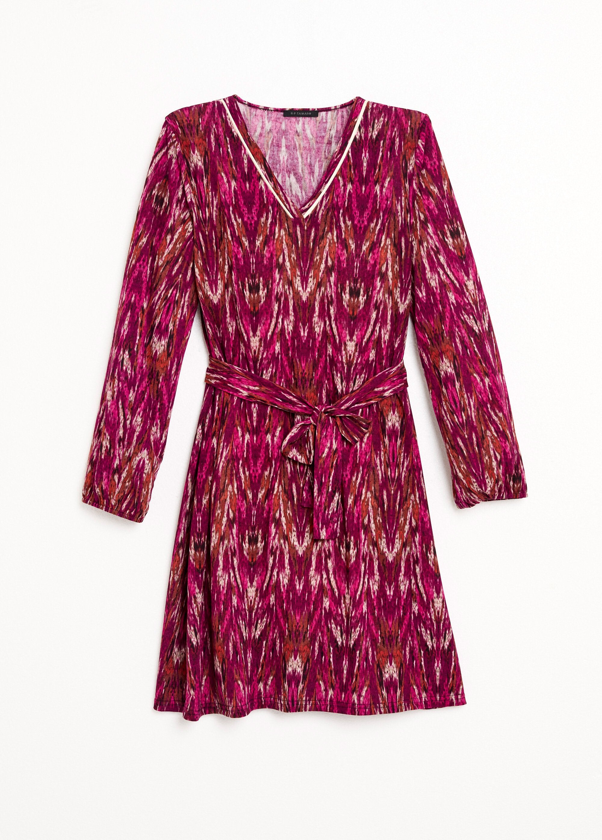 Short_printed_dress_with_V-neck_and_long_sleeves_Blackcurrant_and_beige_AP1_slim