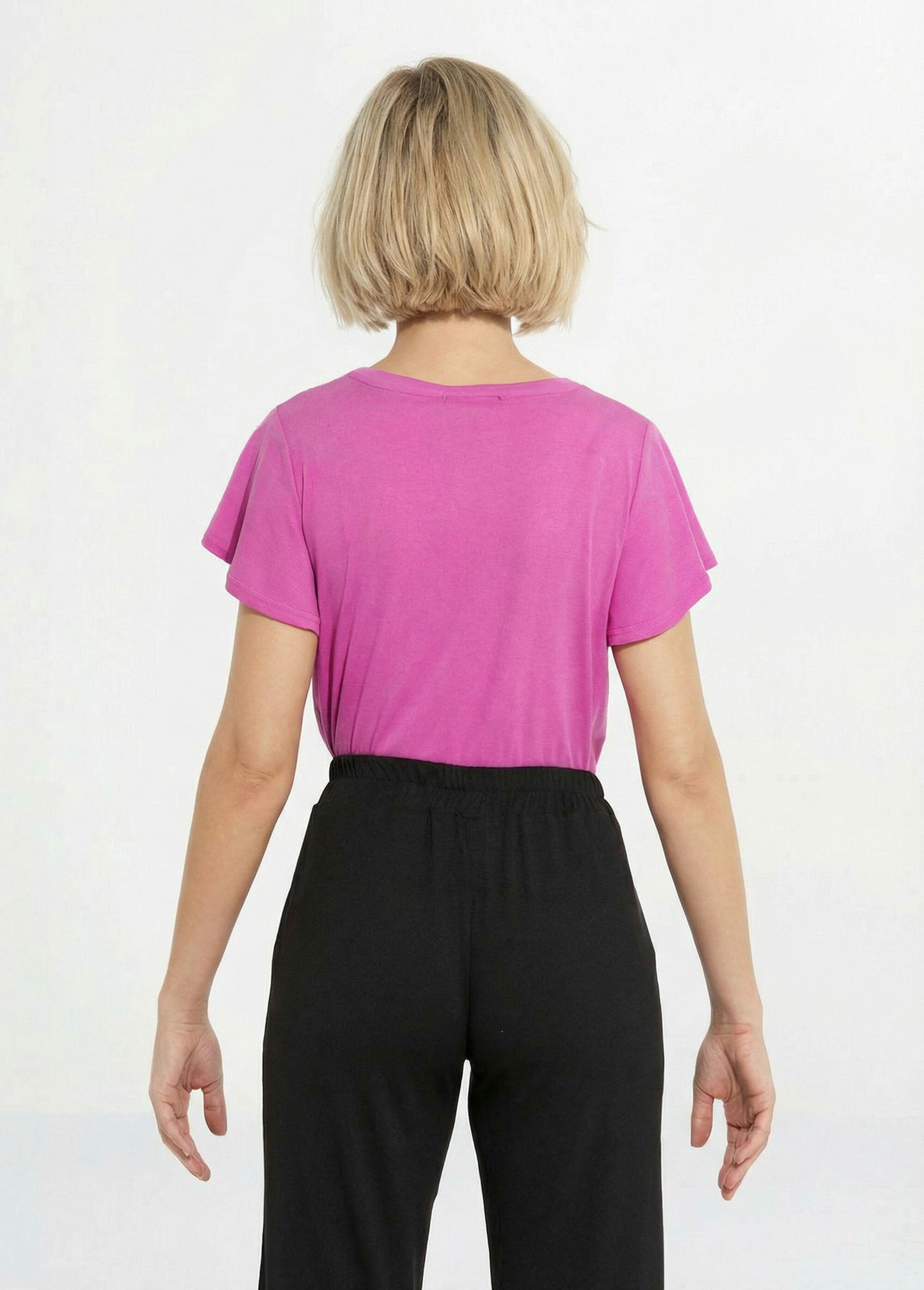 T-shirt_col_V_jersey_cotelé,_Essentiel_Fuchsia_DO1_slim
