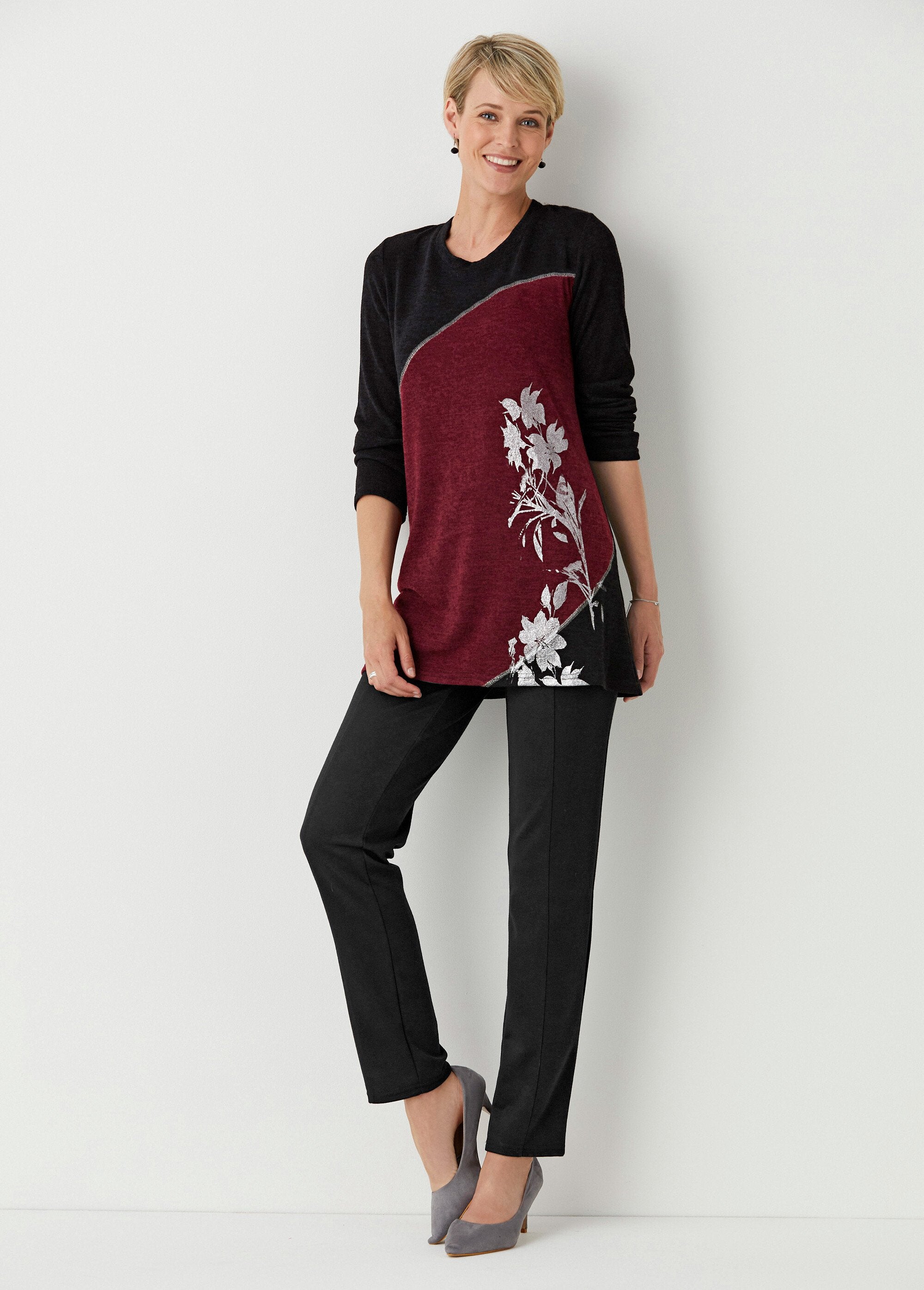 Long_stretch_floral_T-shirt_Black_and_burgundy_SF1_slim