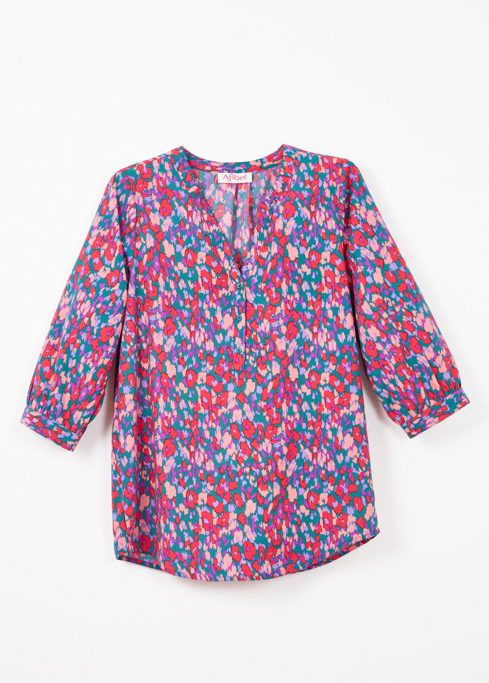 Loose-fitting_button-down_tunic_with_3/4-length_sleeves_Green_and_pink_AP1_slim