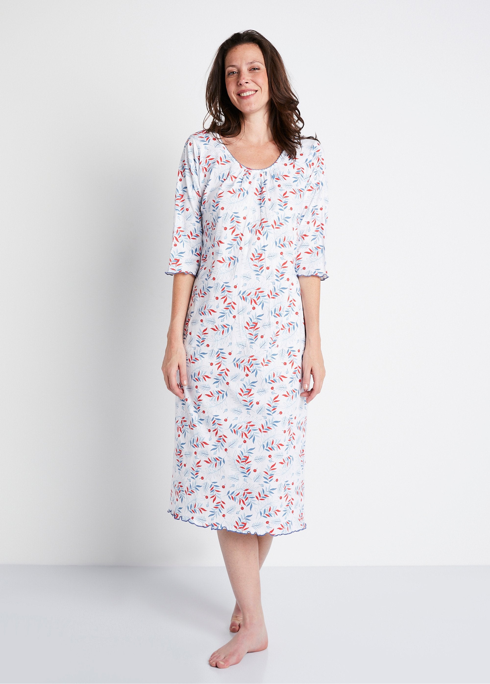 Long_3/4_sleeve_printed_cotton_nightgown_White_background_FA1_slim