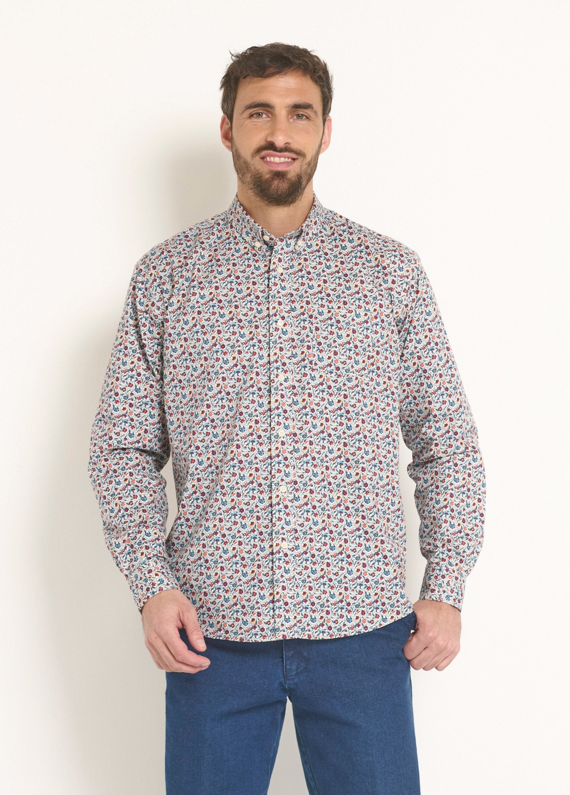 Fancy_floral_pattern_shirt_Orange_and_blue_FA1_slim