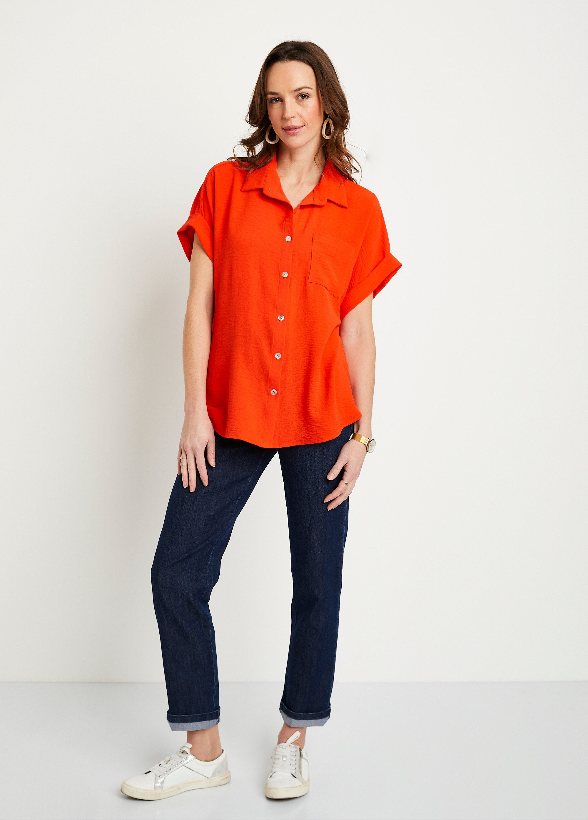 Plain_short-sleeved_blouse_Orange_SF1_slim