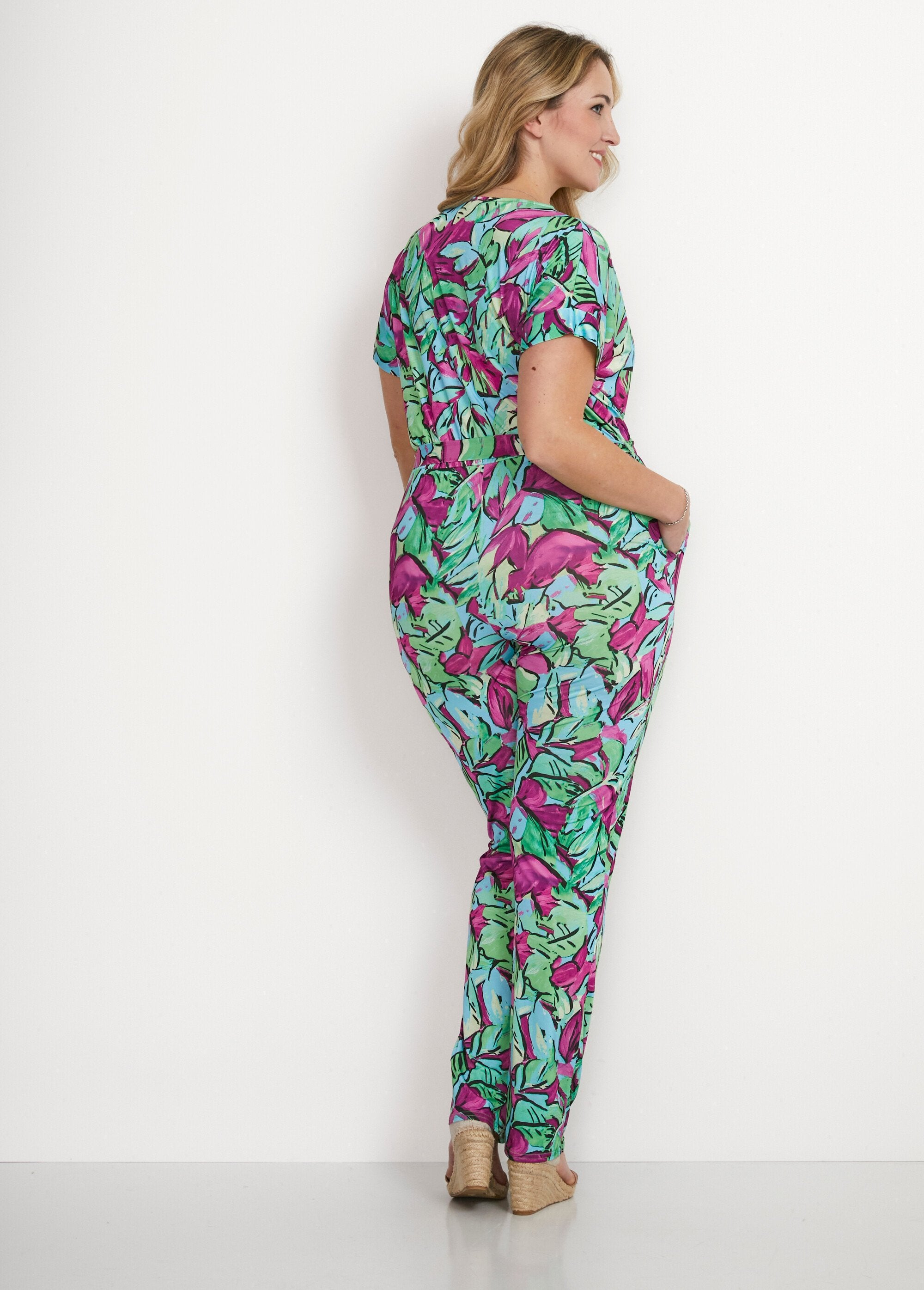 Combinaison_pantalon_maille_extensible_Vert_et_fuchsia_DO1_curvy