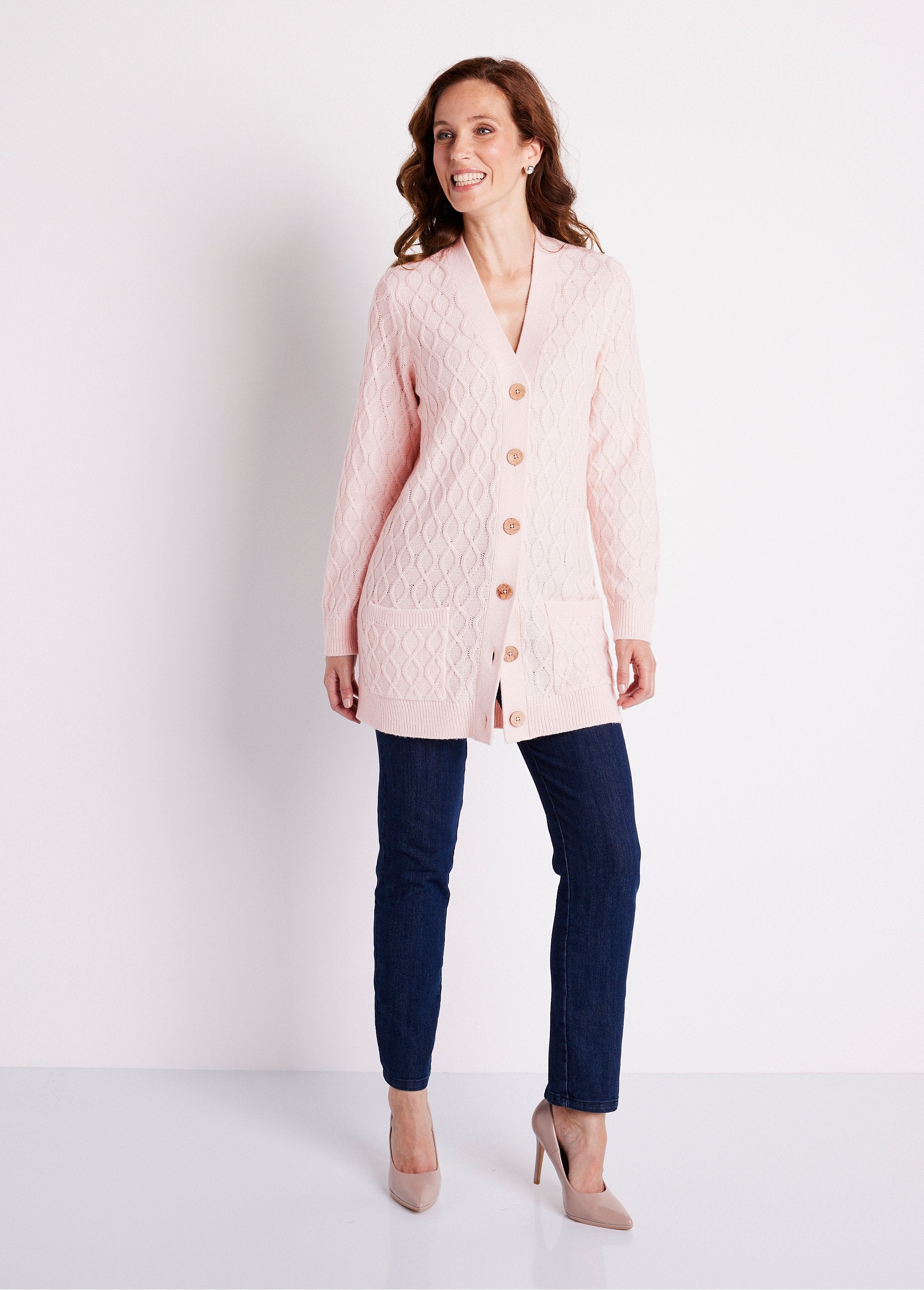 Long_buttoned_cable-knit_V-neck_cardigan_Pink_SF1_slim