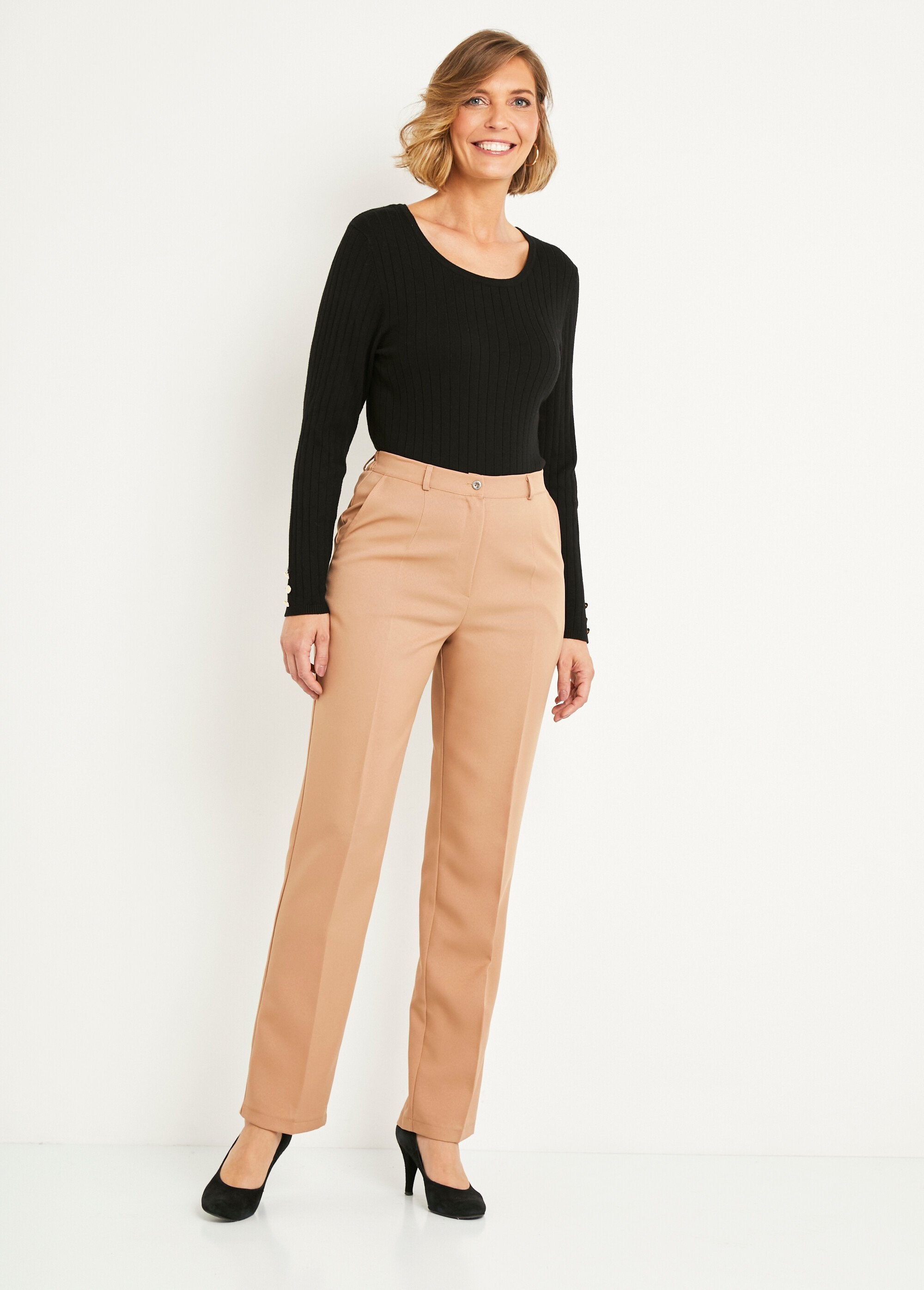 Plain_straight-leg_pants_with_semi-elasticated_waistband_Beige_SF1_slim