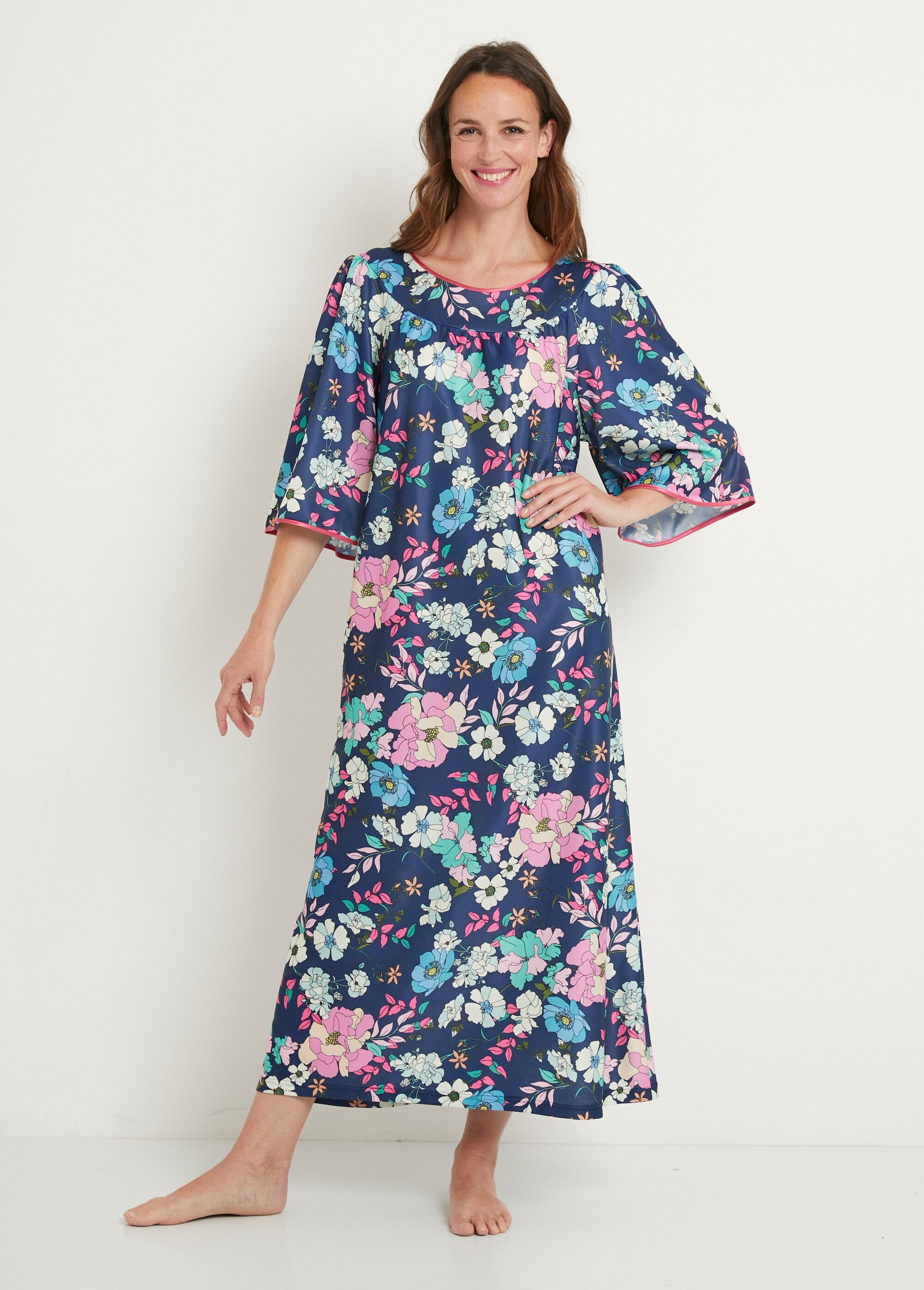 Antistatic_floral_satin_mesh_hostess_dress_Navy_print_FA1_slim