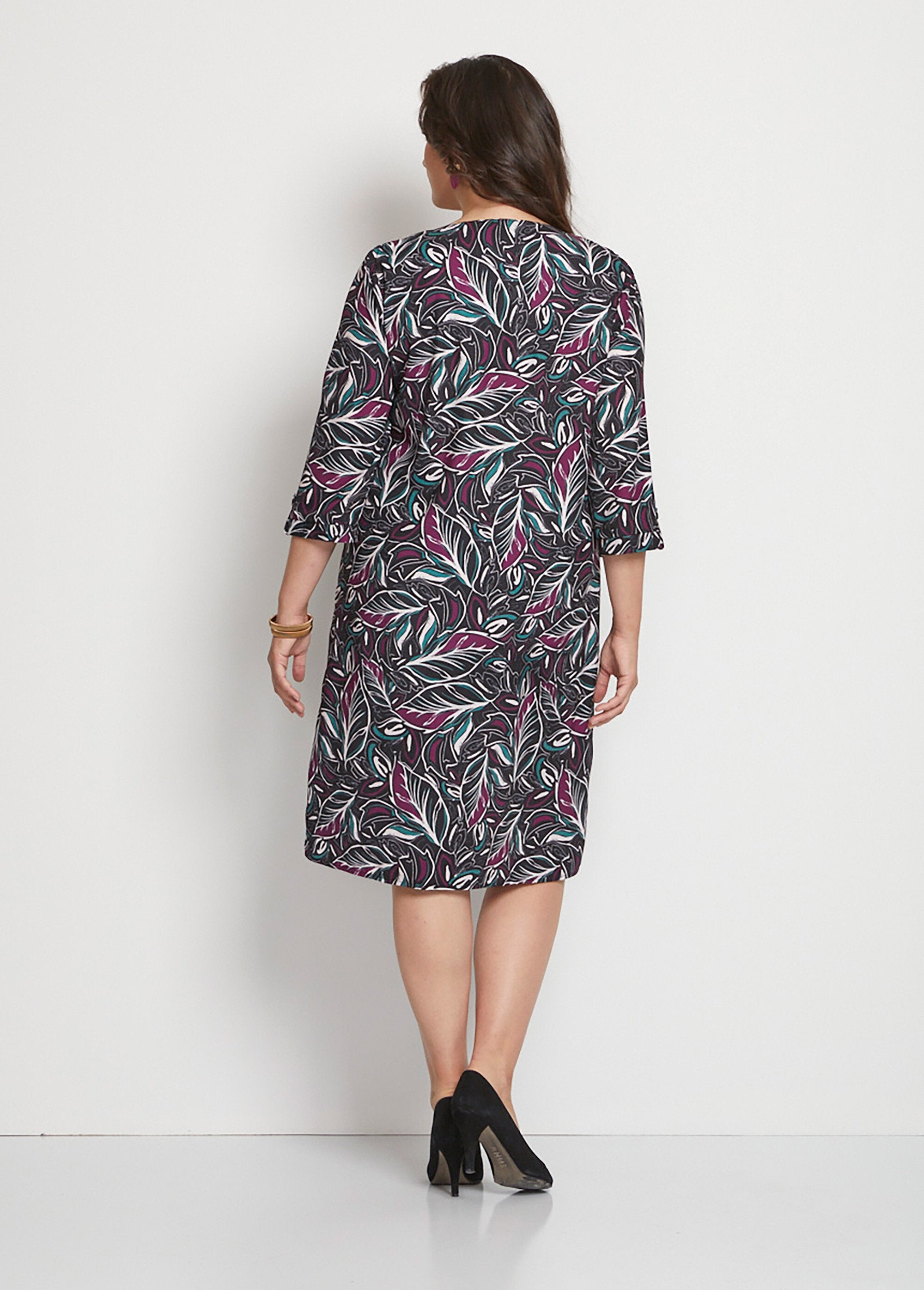 Printed_V-neck_straight_cover_dress_Purple_and_green_print_DO1_curvy