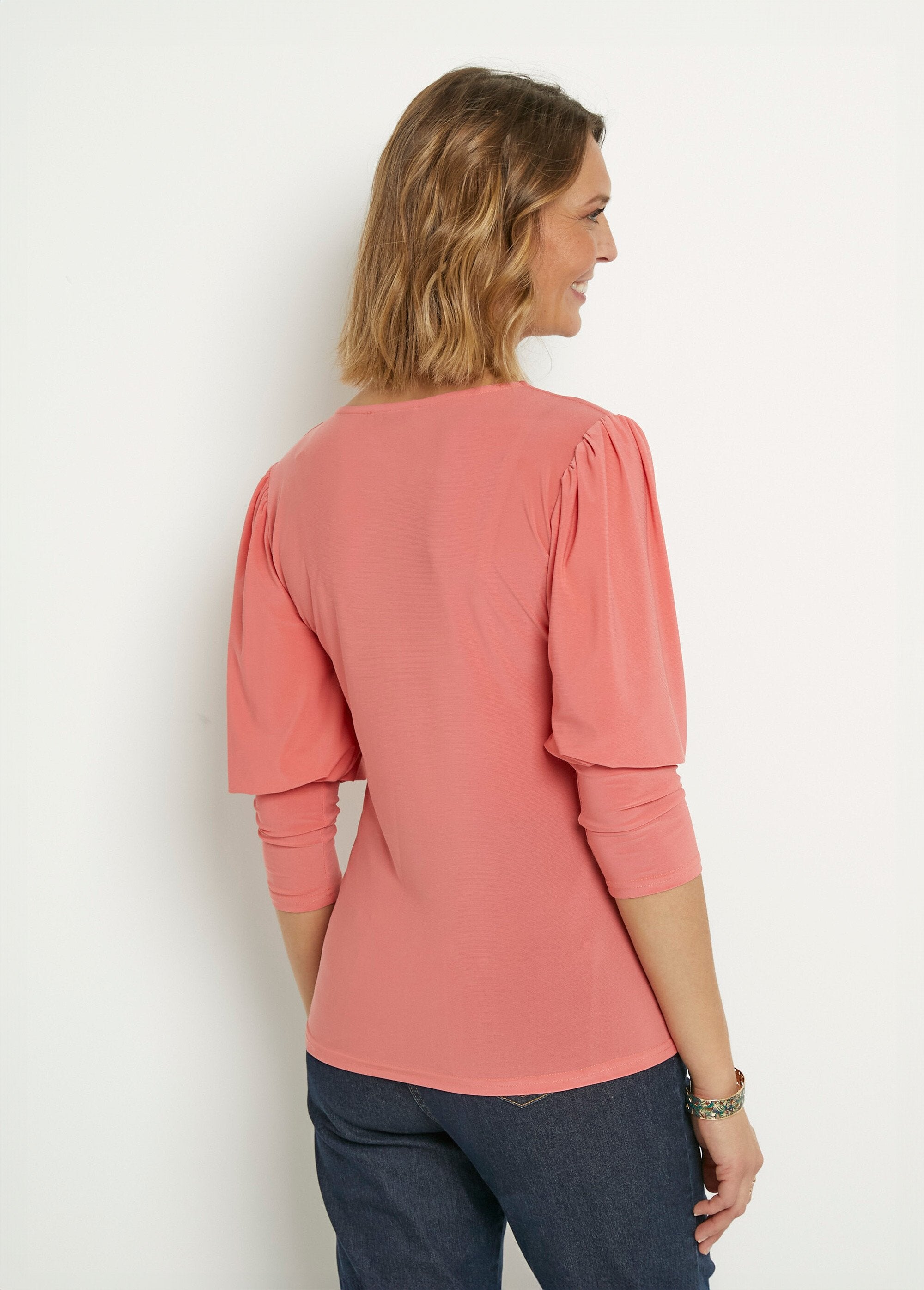 Stretch_tunic_with_square_neckline_and_3/4_sleeves_Coral_DO1_slim